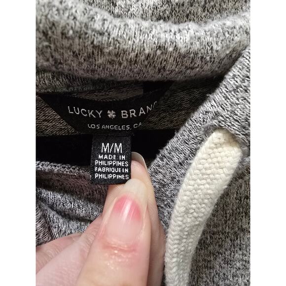 Lucky Brand light gray heathered cowl neck soft sweater drawstring medium - Picture 2 of 11